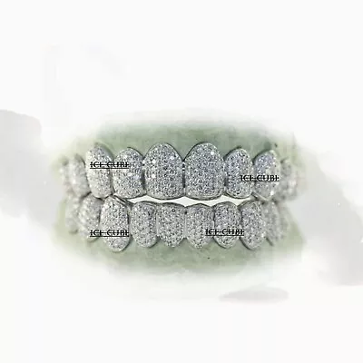 Moissanite Diamond Grillz Top And Bottom Grillz Set ICY Grillz Silver Grillz • $1187.50