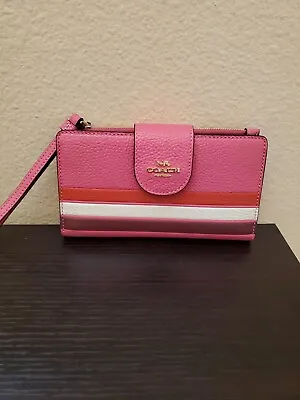 Coach C4182 Cell Phone Tech Wallet Retro Stripe Confetti Pink And Mango NWT $250 • $145