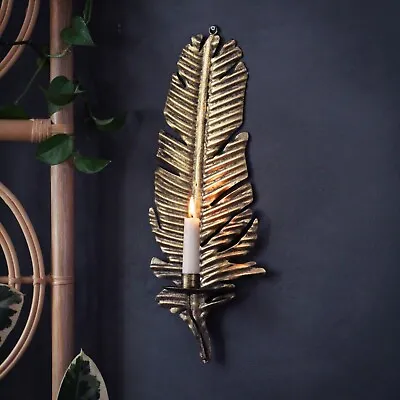 Gold Feather Wall Candle Holder Vintage Candlestick Holder Home Wedding Decor • £19.99