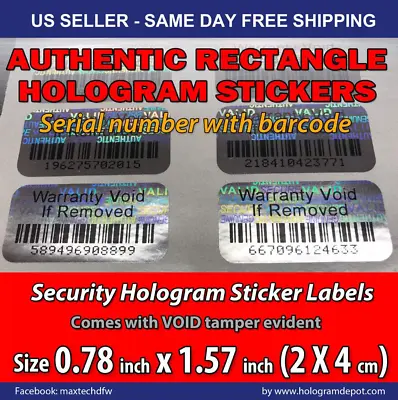 $8.89 • Buy 100 Security Hologram Stickers Serial Numbers Void BAR-CODE Tamper Evident