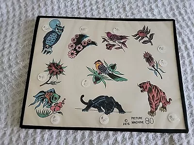 1976 #80 Picture Machine Vintage Tattoo Flash Sheet Hand Colored Devin Murfin • $35.55