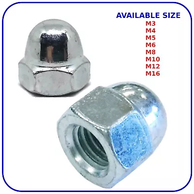 Dome Nuts M3 M4 M5 M6 M8 M10 M12 M16 Acorn Blind Closed Cap Hex Nut Zinc Plated • £2.53