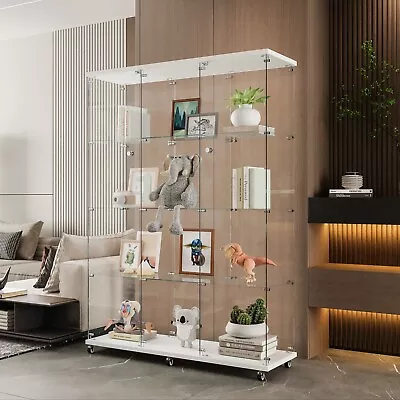 Glass Display Cabinet Glass Curio Cabinet Bookshelf With Door And 4 Shelves • $425.60