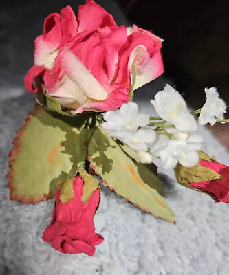 Mini Paper-silk  ROSE BUDS / LEAVES  Bouquet DIY Crafts -6 Bunches Free Ship • $8.20