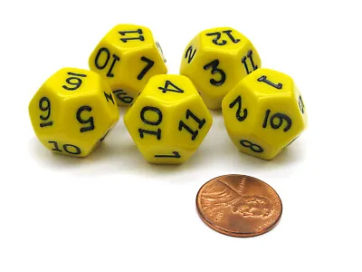 Set Of 5 D12 12-Sided 18mm Opaque RPG Dice - Yellow With Black Numbers • $7.99