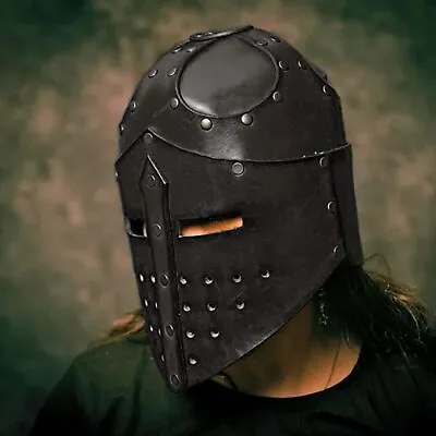 Medieval Black Vegan Leather  Helmet Viking Pirate Warrior Hat Soldier Cosplay  • $58.33
