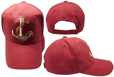 Anchor Yacht Club Boating Nautical Burgundy Adjustable Embroidered Cap Hat • $12.88