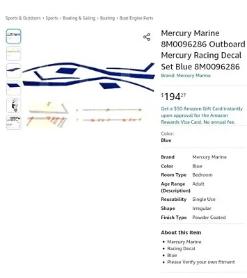 ￼Mercury Marine 8M0096286 Outboard Mercury Racing Decal 3 Sets Blue 37-8M0096286 • $300