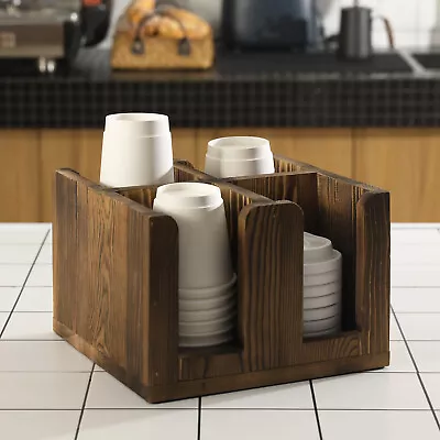 Wood Café Bar Drink Station Accessories Server Caddy Tabletop Brown Cup Holder • £35.67