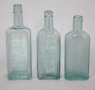 Lot Of 3 Antique Aqua Glass Medicine Bottles  - Caldwell - Sanford  - Combault • $9.99