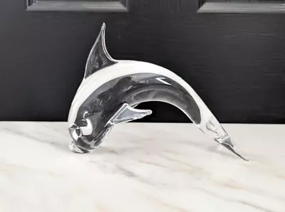 Vintage Murano Style Clear Glass Dolphin Statue Figurine Paperweight • $39.99