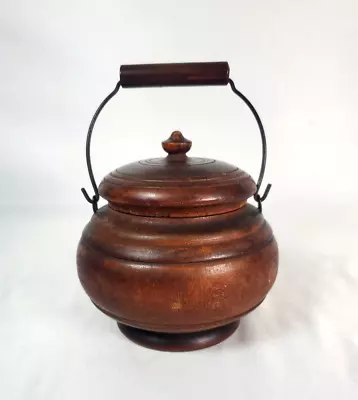  Antique 1850s DAVID PEASE Treenware American Treen Wood Acorn Sugar Bowl • $350