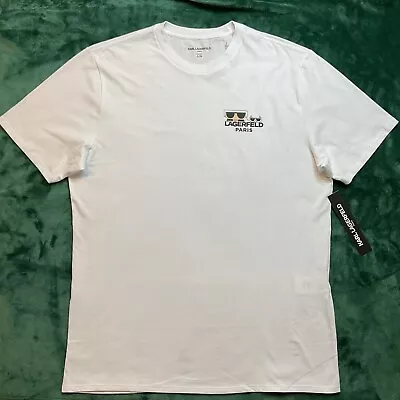 KARL LAGERFELD Men’s Short Sleeve T-Shirt Paris Size LARGE White W/Black • $37.99