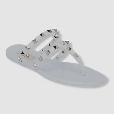 $425 Valentino Garavani Women's White Jelly Rockstud Flat Thong Sandals Shoes 41 • £114.86
