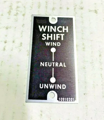  Military Winch Nomenclature Instruction Plate N.O.S. 10910301 • $10