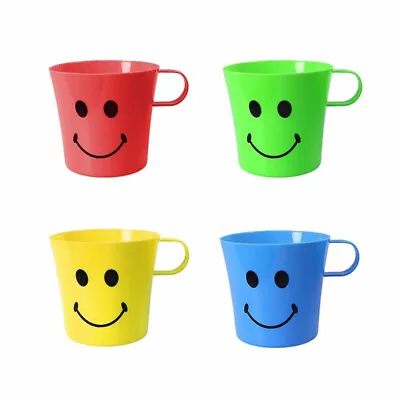 Childrens Smiley Face Plastic Drinking Mugs With Handle For Party Travel Beach 4 • £8.49