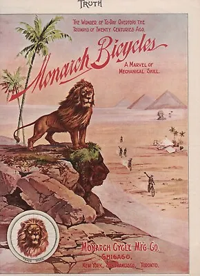 Beautiful 1890s Color Advertisement For Monarch Bicycles Lion At Pyramids • $99.99