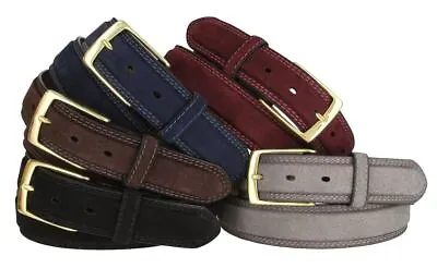Suede Genuine Leather Casual Jean Belt 1-3/8  Wide Stitched Edge Brass Buckle • $32.95