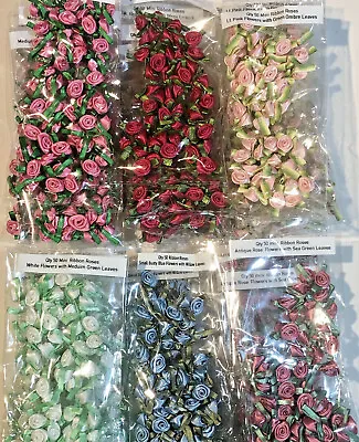 50 SATIN MINI RIBBON ROSES 3/8  Applique Sewing Bow Craft Choose Your Color! NEW • $4.50