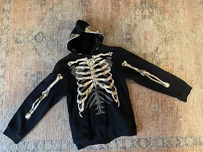 GWP Sport Full  Hoodie Mask Skull Skeleton Glow In The Dark Black Full Zip 14/16 • $16