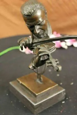 Signed Milo Abstract Man Playing Violin Bronze Bust Sculpture Marble Base Statue • $249