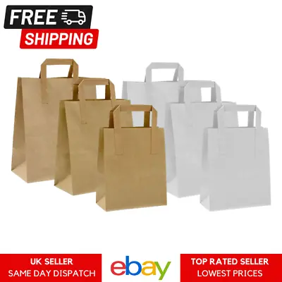Brown & White Paper Bags With Flat Handles Paper Party Bags Gift Takeaway Bags • £199.99