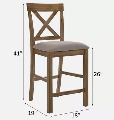 Set Of 2 Counter Height Dining Chairs Tan Linen & Weathered Oak Acme Matrha II • $199.89