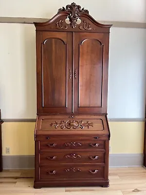 Tall Figured Mahogany Victorian Rococo Secretary Desk • $2250