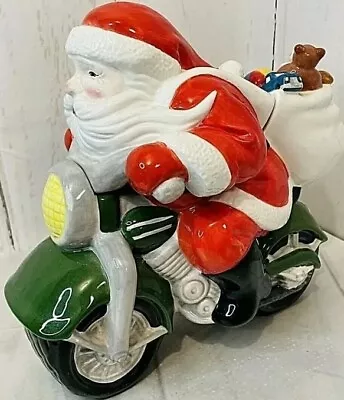 Clay Art Biker Santa Large 1998 Cookie Jar Santa On Motorcycle Hand Painted 1201 • $12.99