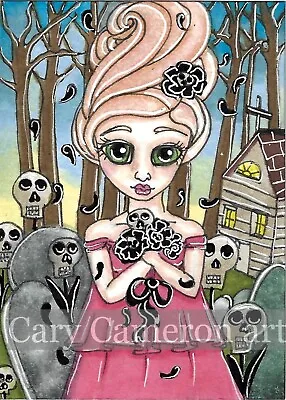 Big Eye Skull Flower Gothic Fantasy Outsider Art- 5x7 Giclée Art Print-C Cameron • $9.99