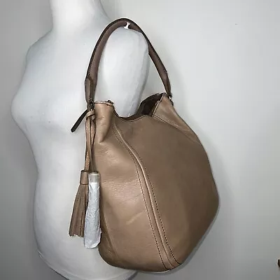 J. CREW Pebble Leather Brown Beige Peyton Hobo Bag NWT • $125