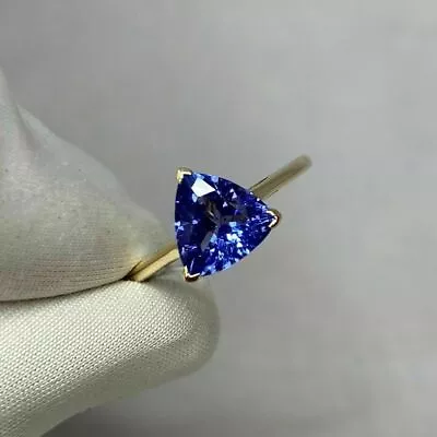 Beautiful 1.75ct Certified Tanzanite Trillion Cut Yellow GoldPlated Ring For Her • £73.61