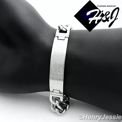 8.75 Stainless Steel 10mm Silver Cuban Curb Link Spanish Bible Verse ID Bracelet • $15.99