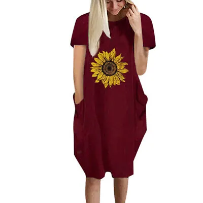 $22.79 • Buy Plus Size Women Short Sleeve Loose Midi T-Shirt Dress Casual Pocket Sundress AU