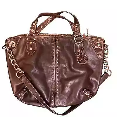 Michael Kors Uptown Astor Dark Brown Studded Leather Shoulder Handbag • $85