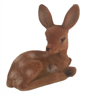 Vintage Flocked Deer Plastic Figurine Fawn Hong Kong Sitting Decor Doe Forest • $24.99