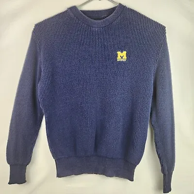 Vintage Michigan Wolverines Blue Knit Sweater Unbranded 20.5  X 26   Made In USA • $35