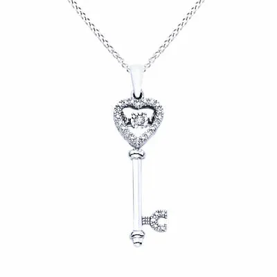 1/10Ct Real Diamond Motion Key Pendant Necklace 14K White Gold Plated Silver 18  • $96.11