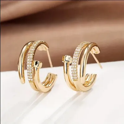 Nail Hoop Bittar Earrings 14k Gold Plated Screws Stud Dangle CZ Alexis • $26.61