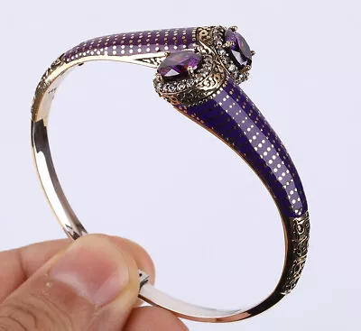 $51.25 • Buy Enamel Turkish Simulated Amethyst .925 Silver & Bronze Bangle Bracelet #43630