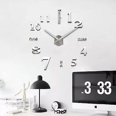Wall Clock DIY 3D Acrylic Stick On Frameless Silent Clock Home Office Decor • £7.98