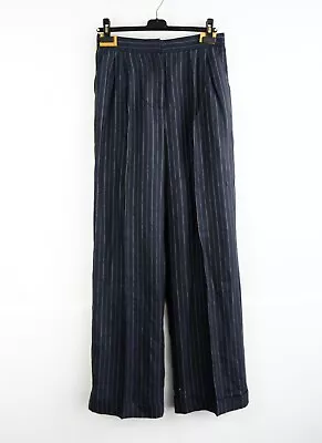 £80 • Buy Max Mara Women's High-waisted Pin Stripe Navy Linen Trousers UK12