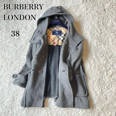 Burberry London Wool Coat Gray Hooded A-line Button Women Size 38/M Used • $73.15