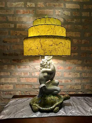 Mid Century Vintage Style 3 Tier Fiberglass Lamp Shade Modern  Pagoda Olive • $155