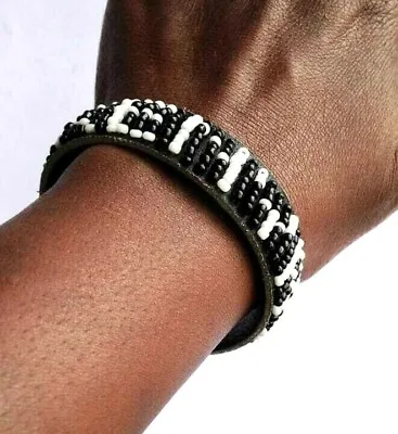 Wrist Band Bracelet Masai Beads Colorful African Unisex Leather Made In Kenya • $7.99