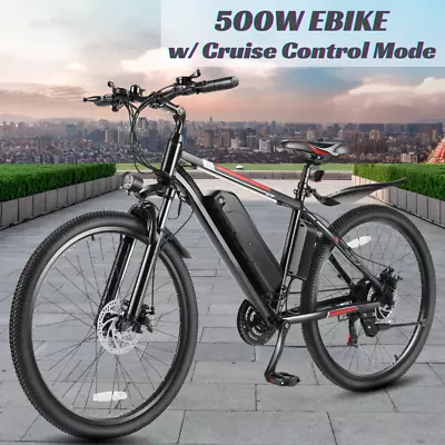 26in Electric Mountain Bike 500W 48V Cruiser Bicycle 21Speed E Bike W/Headlight • $516.99