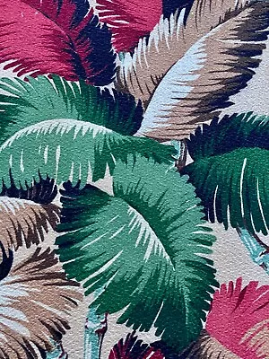 30s Art Deco South Beach Aqua Bamboo & PALMS Barkcloth Vintage Fabric Upholstery • $49.99