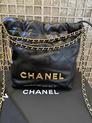 Chanel Black Shiny Calfskin Mini 22 Crossbody Bag • £4150