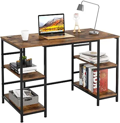 Large Industrial Home Office Desk 4 Shelf Wood Table Laptop Computer Workstation • £59.95