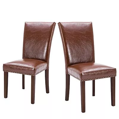 Upholstered Parsons Dining Chairs Set Of 2 PU Leather Dining Room Kitchen Si... • $230.10